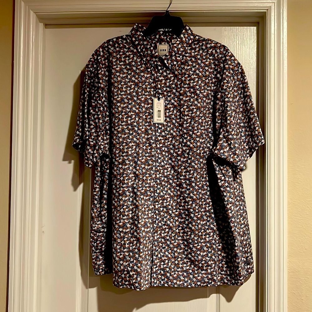 ROWM Brown, blue and white Button down shirt. 3XB. Brand new with tags.